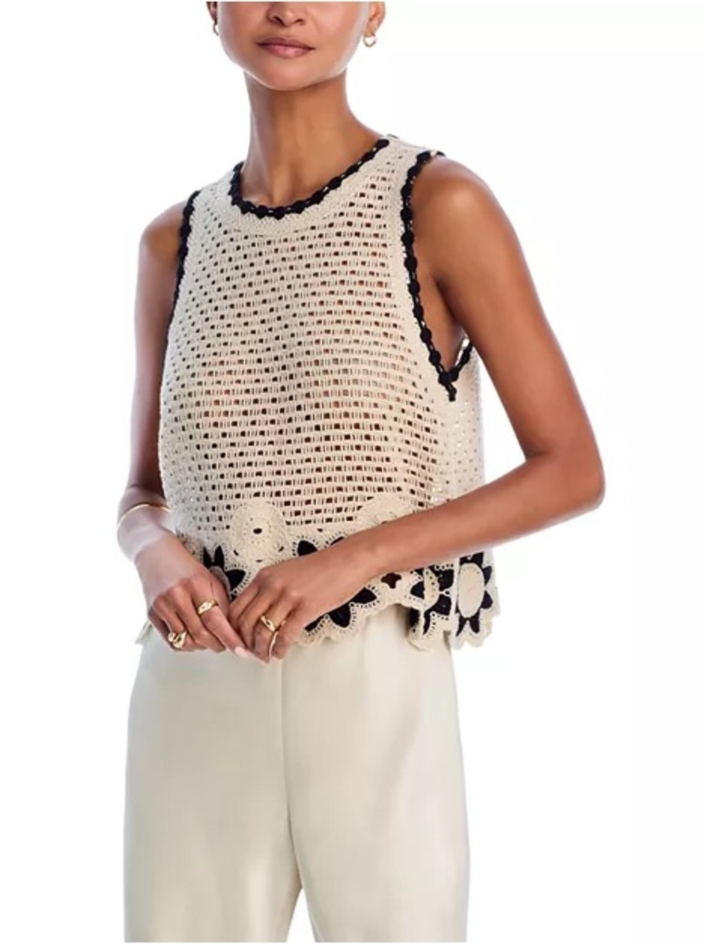 AQUA Crocheted Sleeveless Sweater